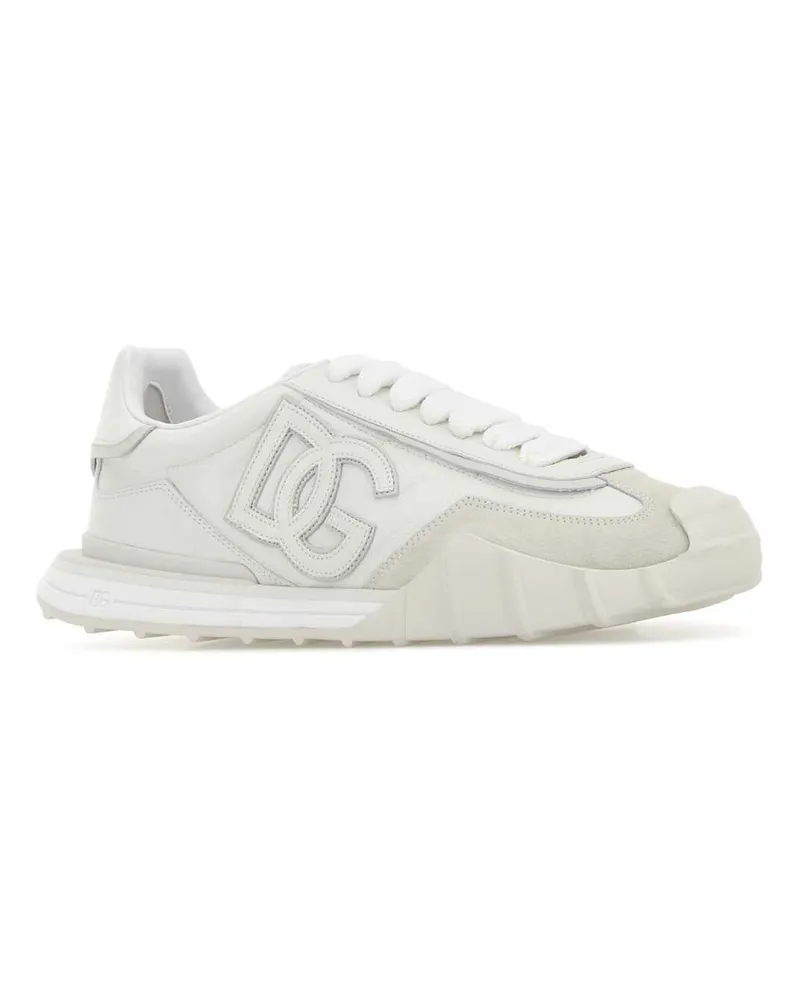 Dolce & Gabbana Logo-Embroidered Leather Sneaker — White White
