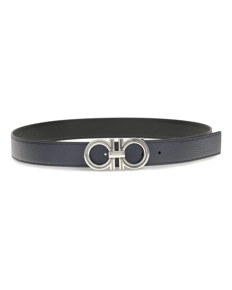 Ferragamo Men's Reversible Leather Belt New Navy Calf Bos Taurus E Braces Navy