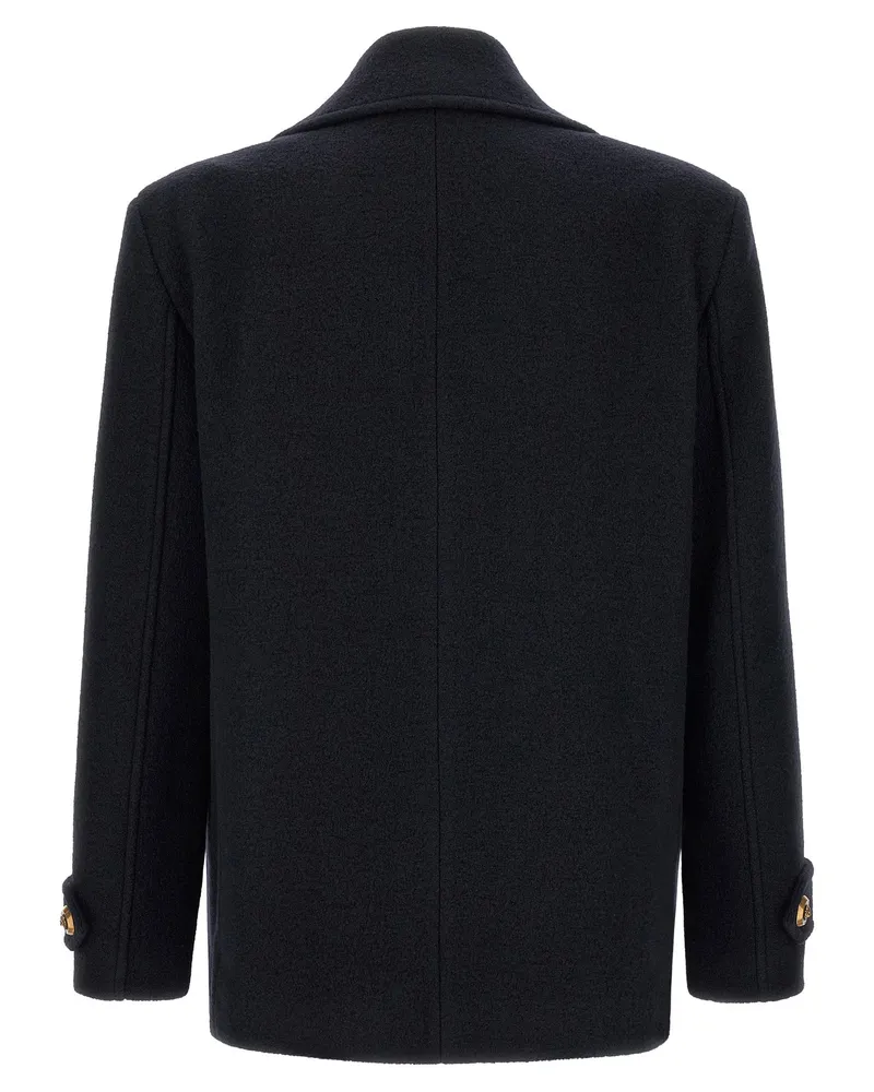 Balmain Virgin Wool Double-Breasted Coat — Black Black