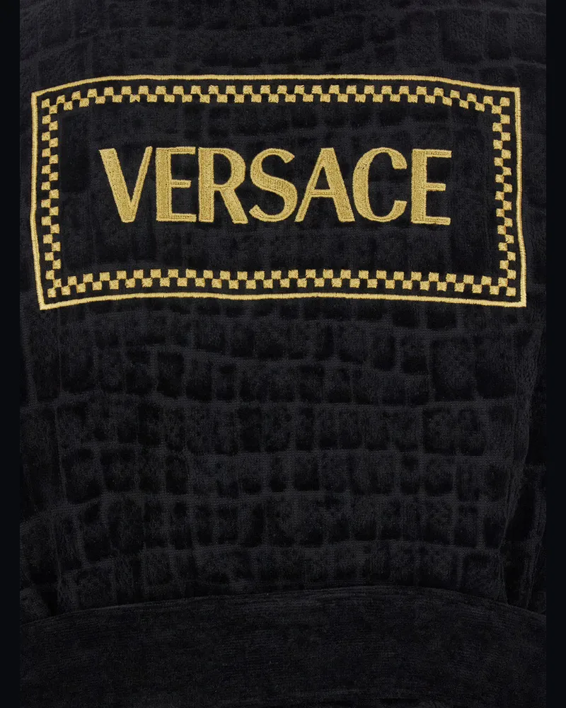 Versace Unisex Bathrobe With Medusa Plaque Black Cotton Towels & Bath Robes Black