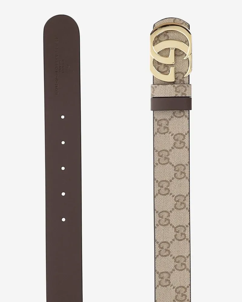 Gucci Men's Belt Gg Marmont Reversible Beige Leather Cotton Beige
