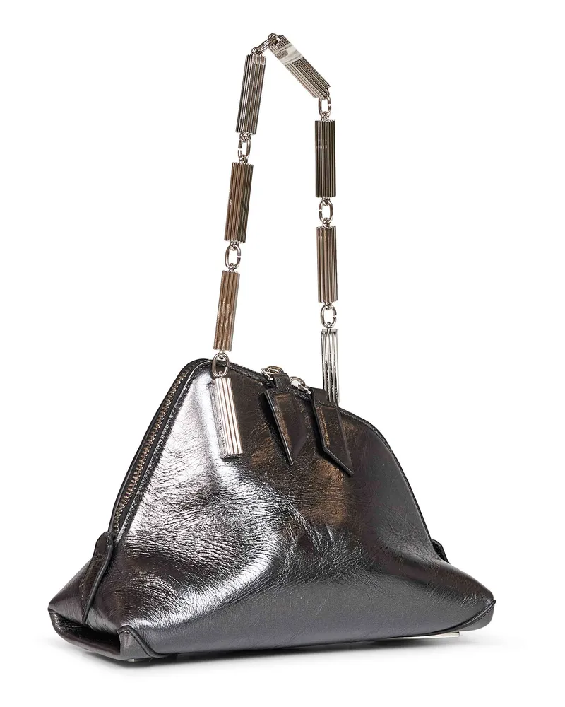 ATTICO Women's Clutch Bag La Scala Dark Grey Laminated Leather Calf Handbags Hand Gray