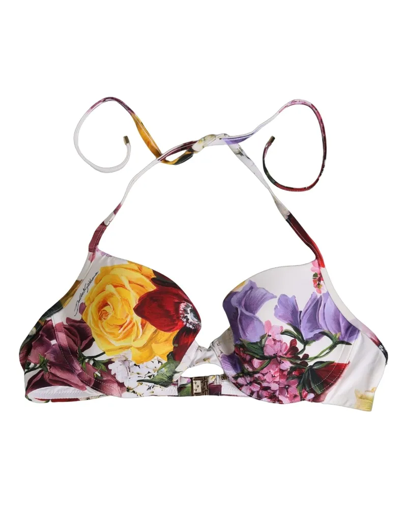 Dolce & Gabbana Women's White Floral Print Nylon Beachwear Bikini Top Elastane White
