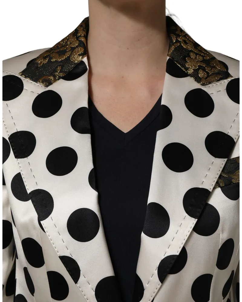 Dolce & Gabbana Women's White Brocade Polka-Dot Print Blazer Jacket Black And Clothing White