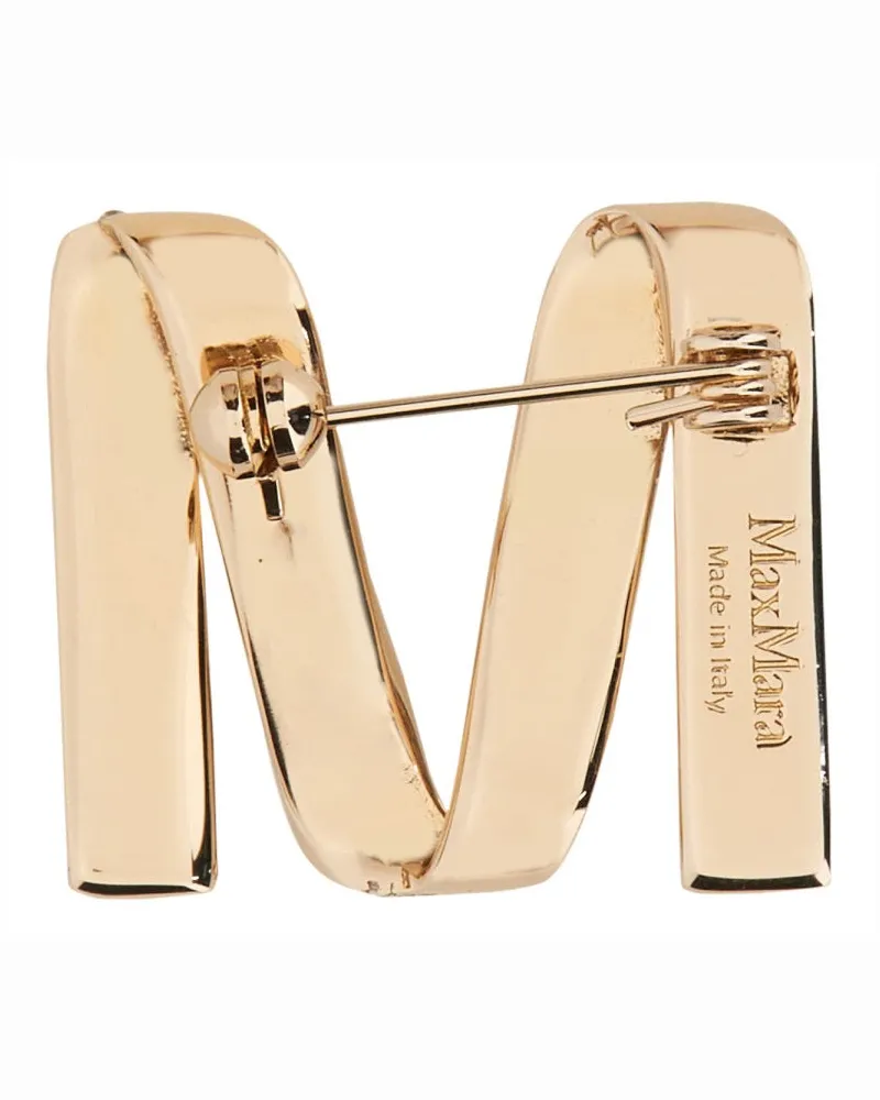 Max Mara Logo Polished Gold Metal Brooch — Gold Gold