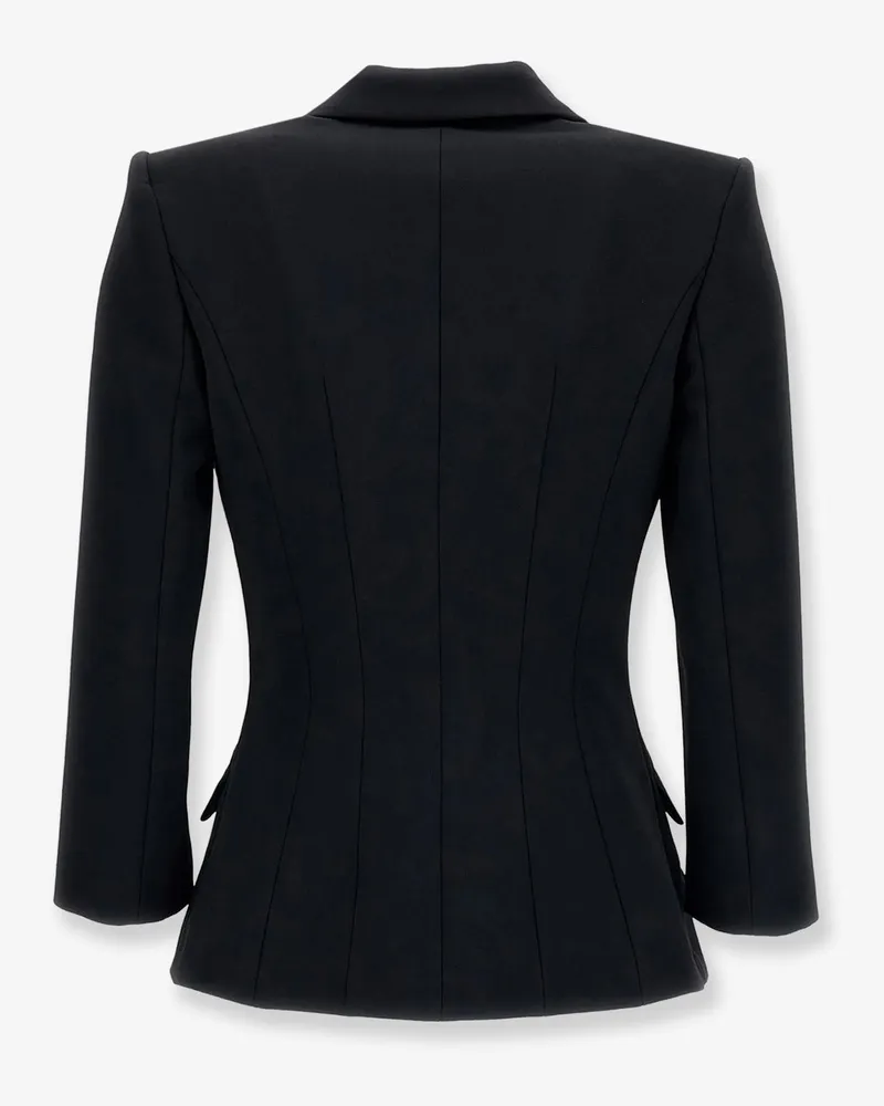 Elisabetta Franchi Women's Double-Breasted Blazer Black With Gold Monogram Polyester Blazers Jacket Black