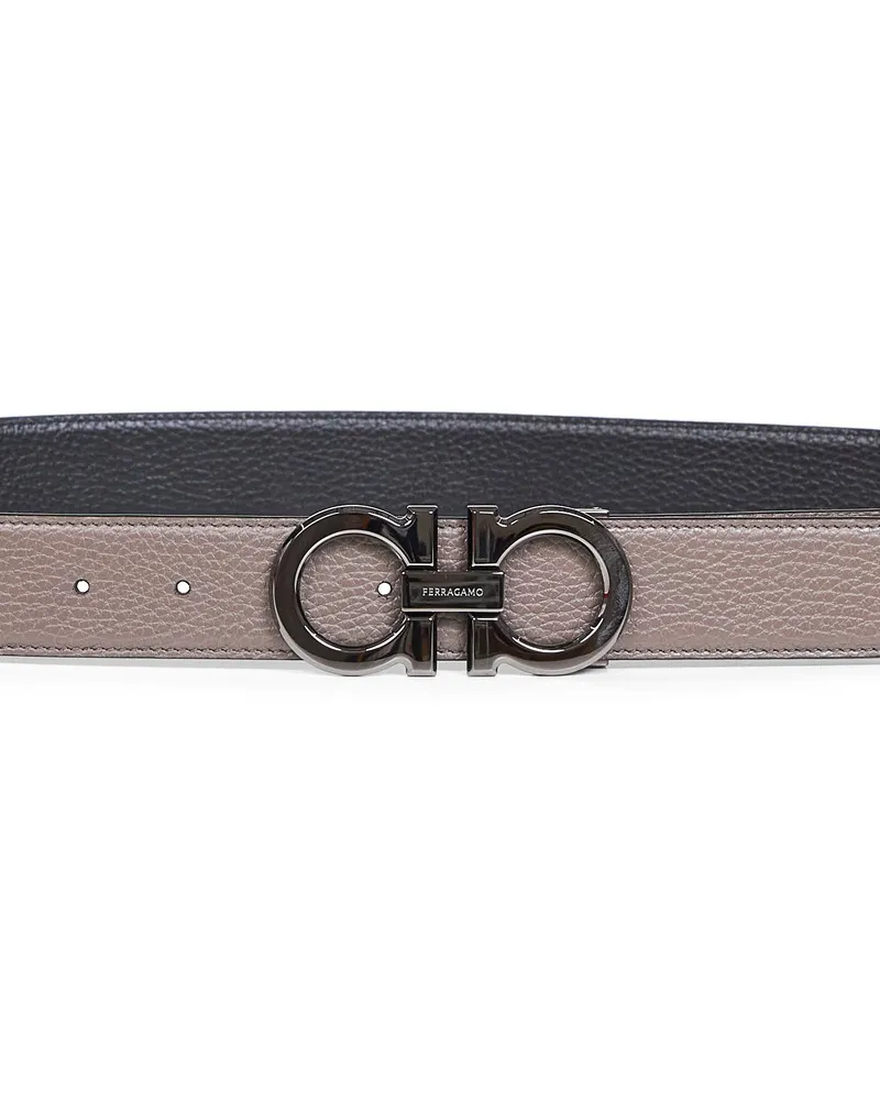 Ferragamo Men's Reversible Belt Gancini Mud Calf Leather Gray