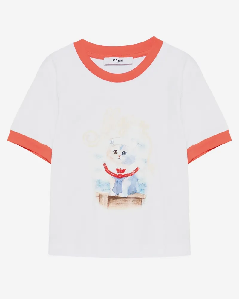 MSGM Contrast-Trimmed Cotton T-Shirt — White White