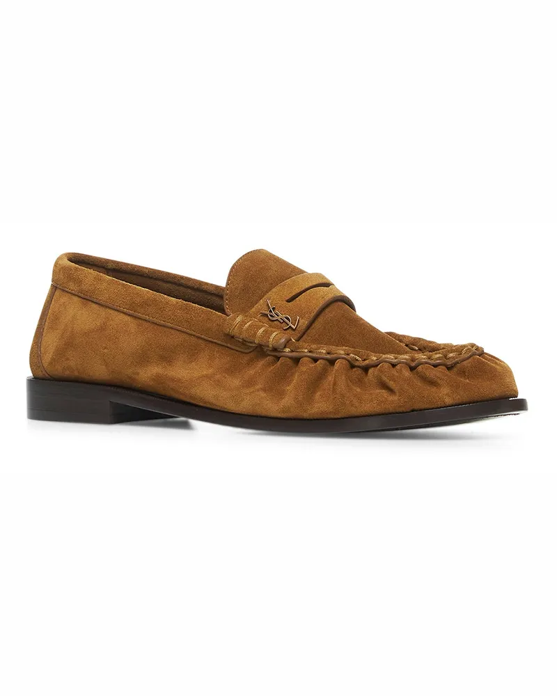 Saint Laurent Men's Suede Loafers Brown Calf Leather Brown