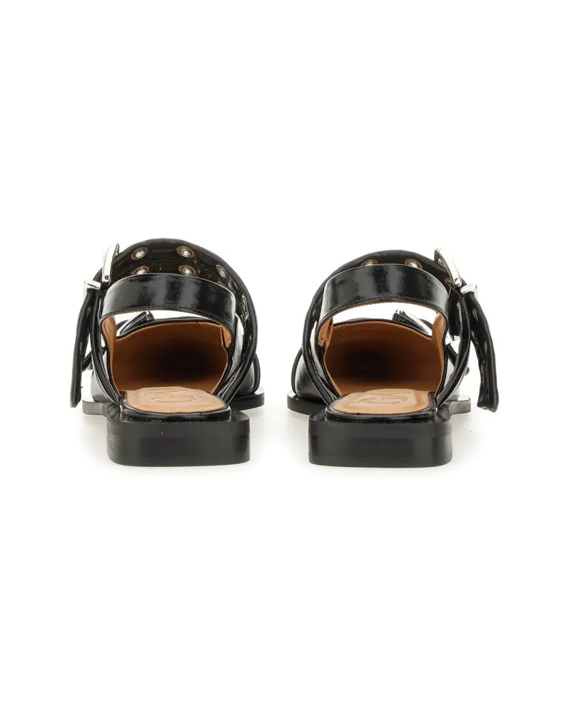 Ganni Buckle-Trimmed Recycled Polyester Ballet Flats — Black Black