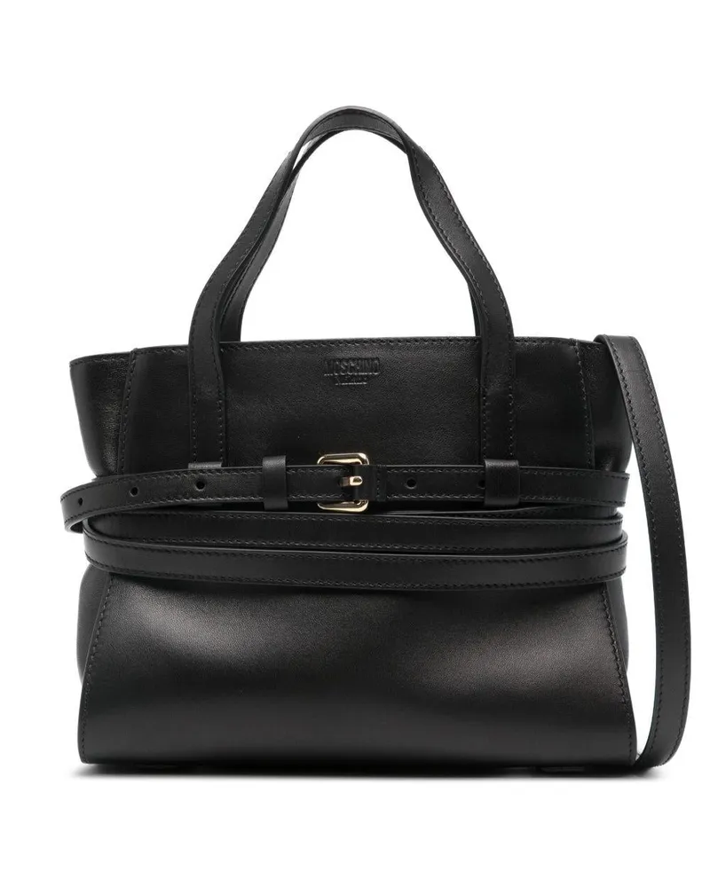Moschino Women's Tie Me Small Tote Black Calfskin Handbags Hand Bags Black