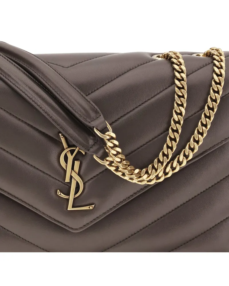 Saint Laurent Women's Loulou Shoulder Bag Pearl Lambskin Gray