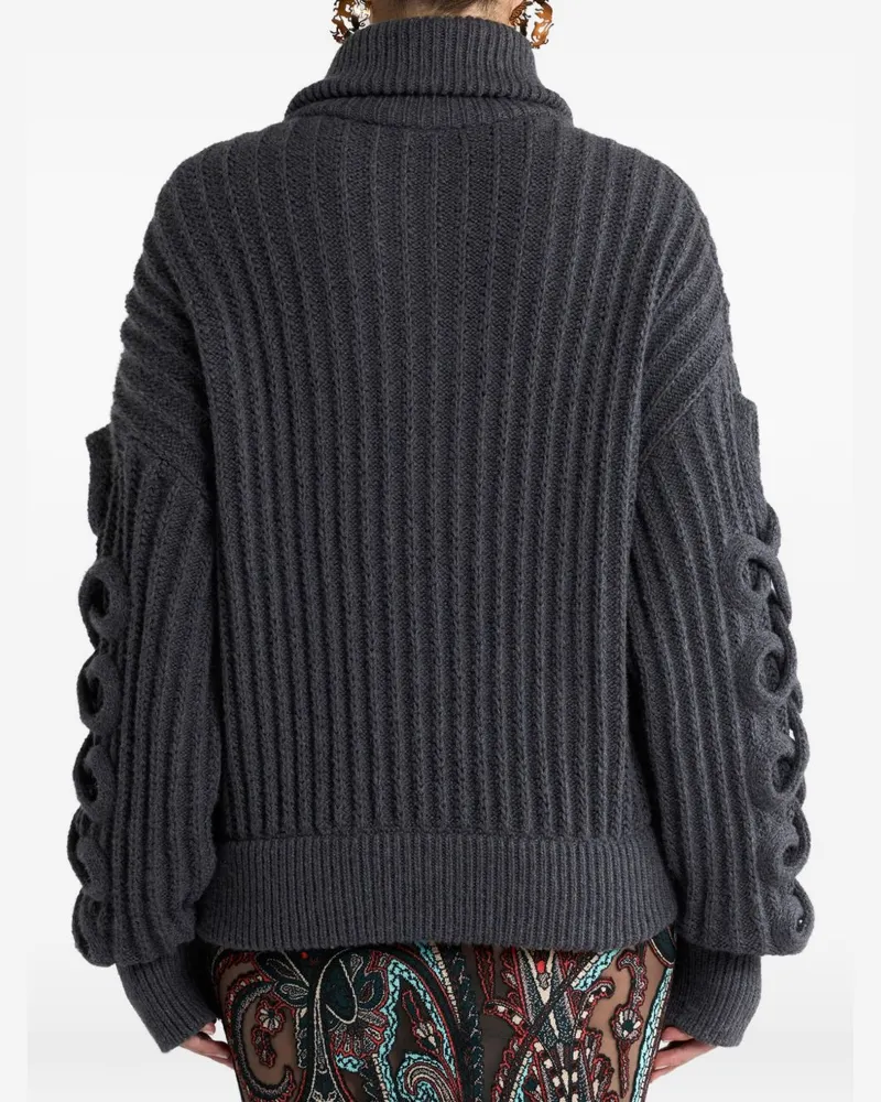 Etro Braided Cable-Knit Wool Blend Cardigan — Grey Grey