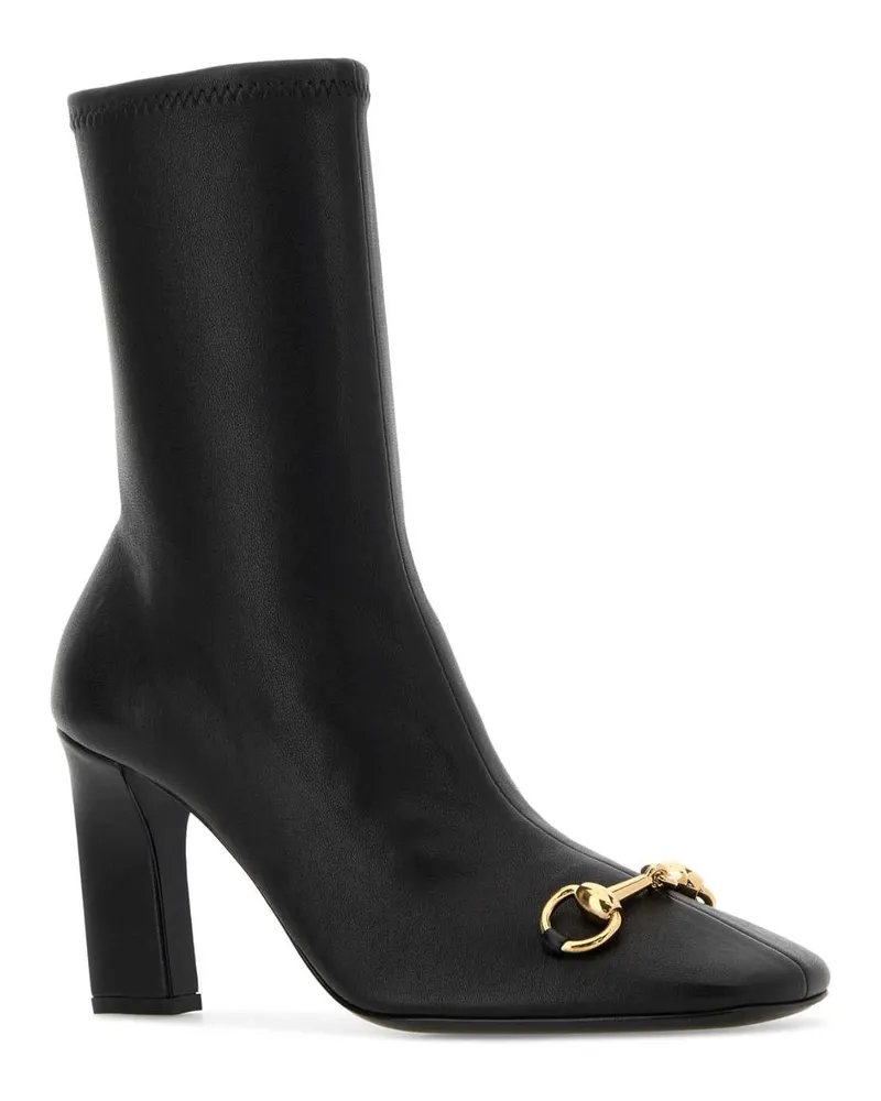 Gucci Women's Black Leather Signora Ankle Boots Blackblack Stivali Black