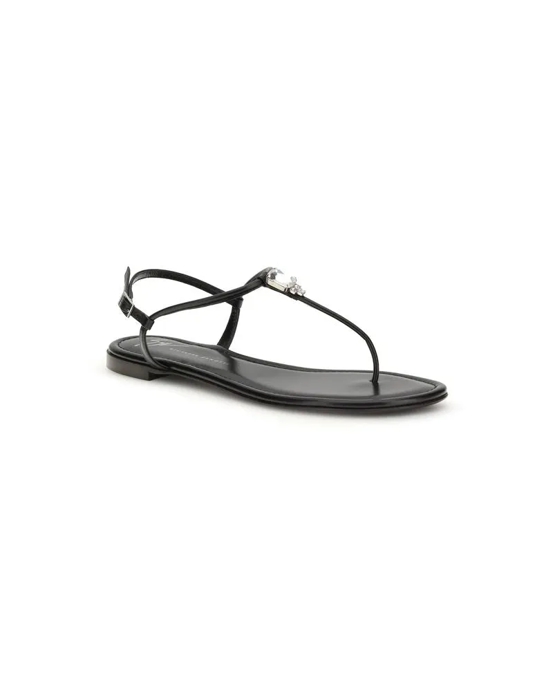 Giuseppe Zanotti Women's Black Calf Leather Bos Taurus Flat Sandals Black