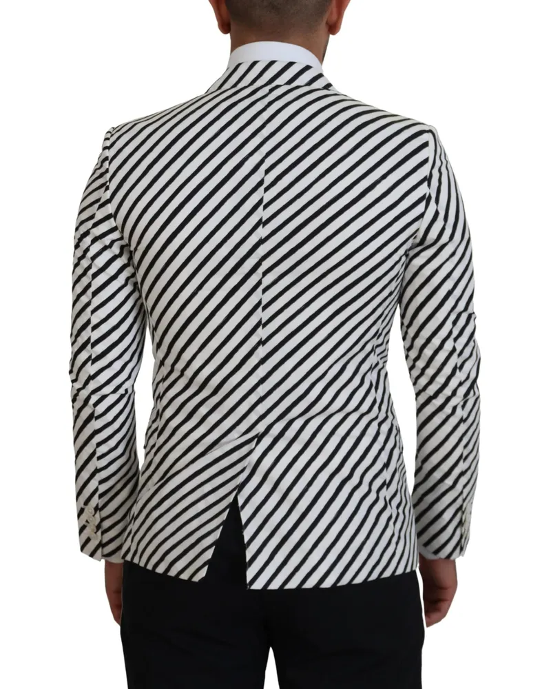 Dolce & Gabbana Men White Black Striped Slim Fit Jacket Blazer Cotton Lining: Rayon Clothing White