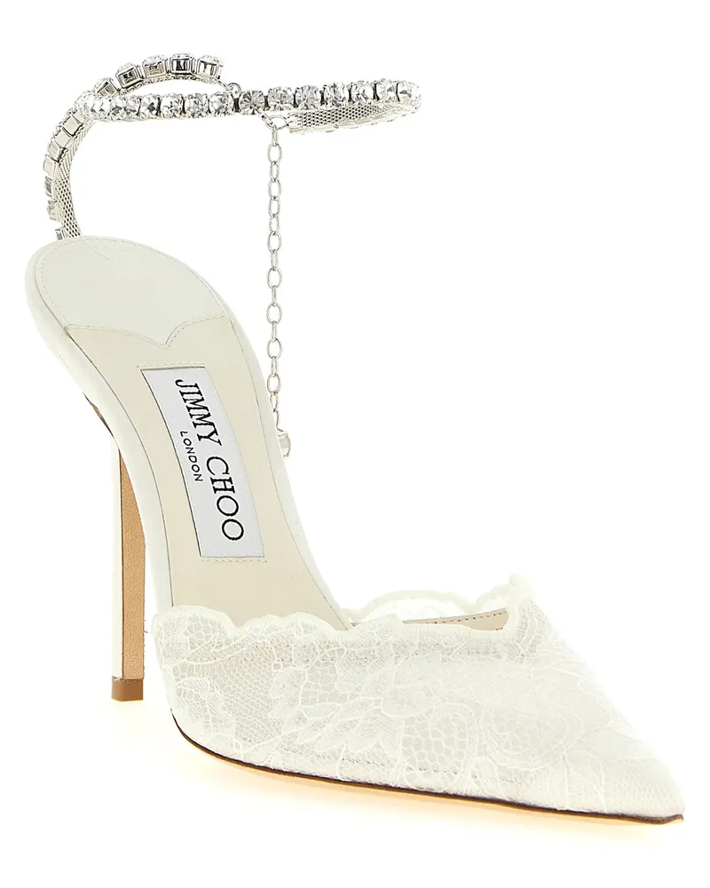 Jimmy Choo Crystal-Embellished Lace Heel — White White