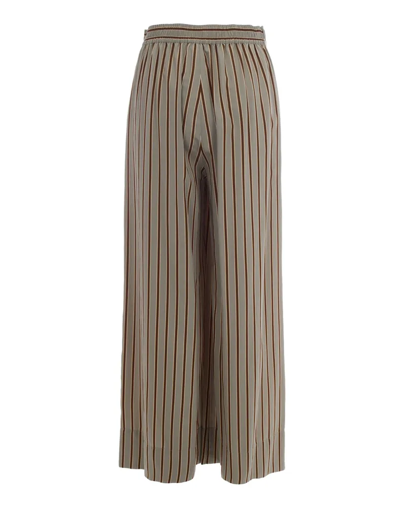 Liu Jo Women's Wide Leg Trousers Ryon Righe Green-Tobacco Stripe Viscose Green/tobacco Green
