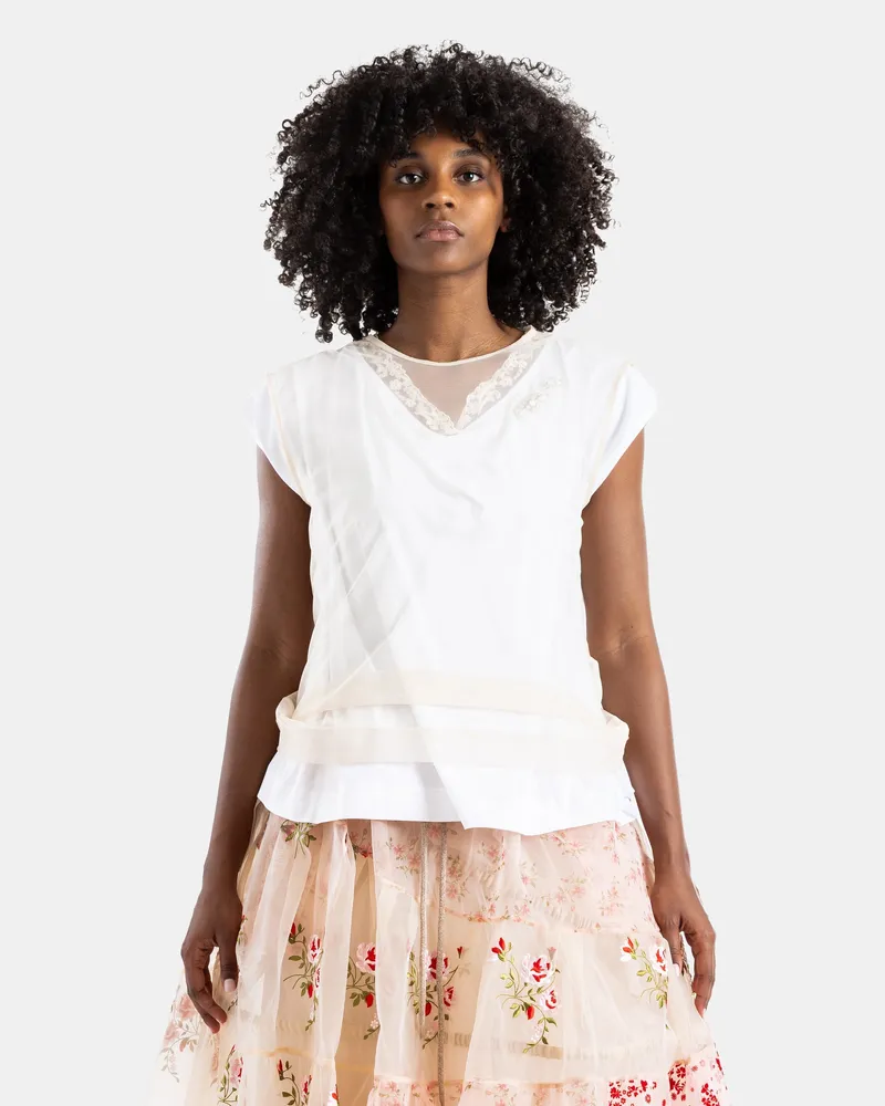 Simone Rocha Women's Nude Lace And Pearl Overlay T-Shirt White T-Shirts Polos White