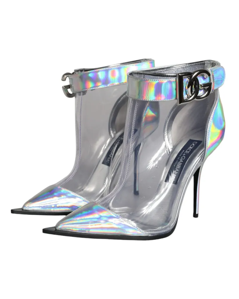 Dolce & Gabbana Women's Silver Iridescent Pvc Pointed Short Boots Shoes Calf Leather Pu Polyester Silver