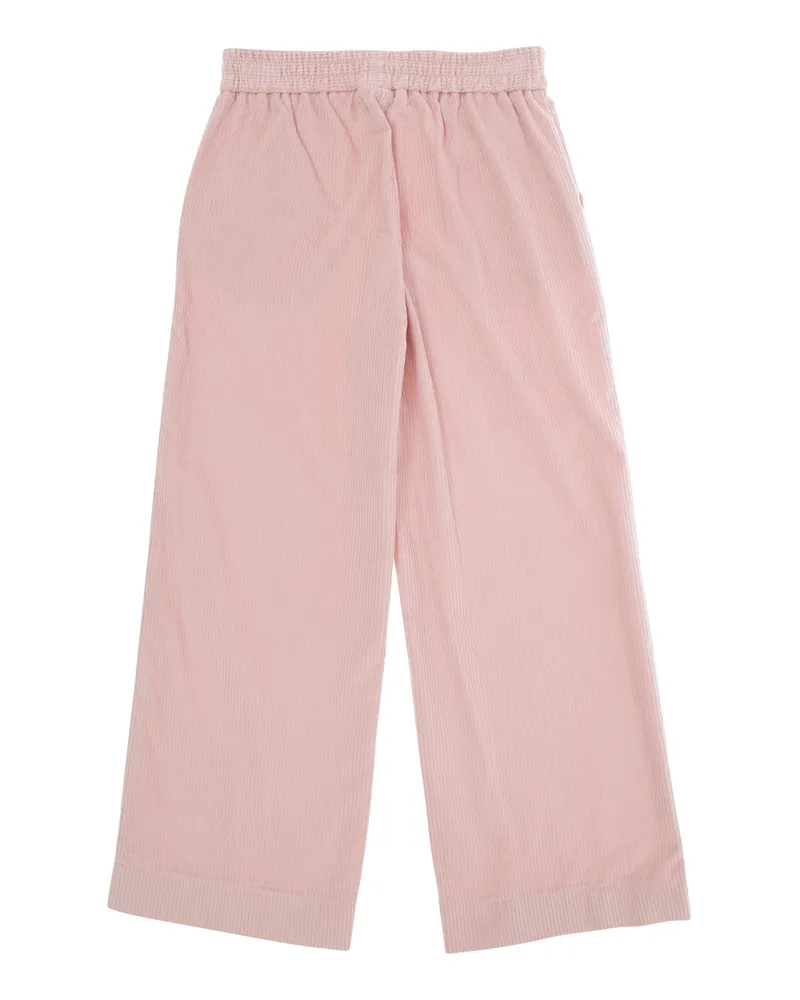 Monnalisa Girls' Pink Corduroy Pants With Logo Patch Cotton Trousers Pink