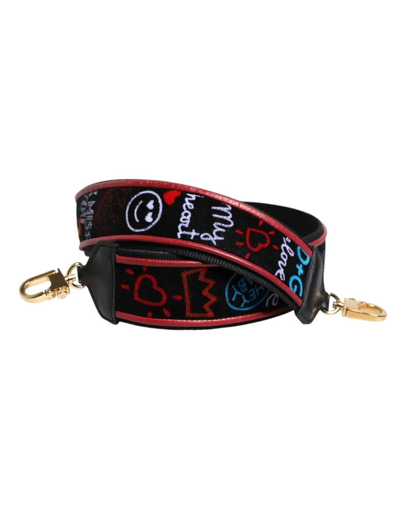 Dolce & Gabbana Black Cotton Printed Women Bag Accessory Shoulder Strap Calf Lamb Black