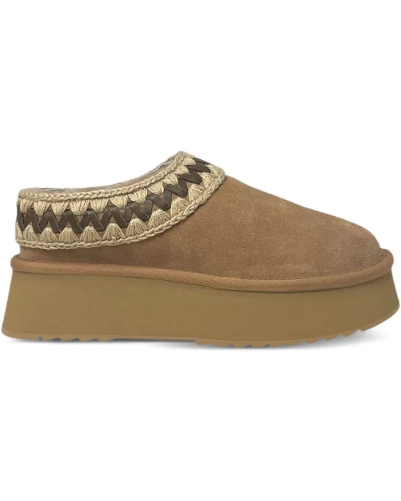Mou Women's Platform Clog Sabot Beige Sheepskin Shoe Beige