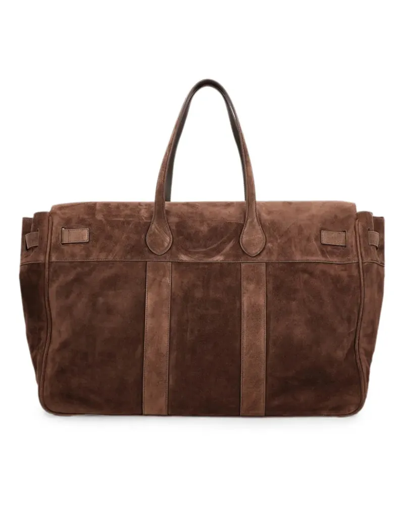 Brunello Cucinelli Suede with Padlock Closure Top Handle Bag — Brown Brown