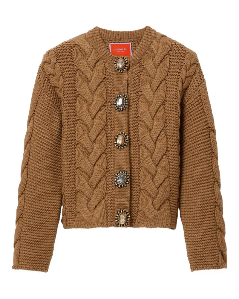 La DoubleJ Women's Cardigan Cable Knit Brown Wool Cardigans Sweater Brown