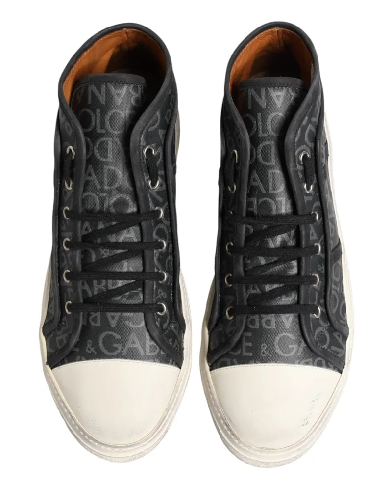 Dolce & Gabbana Women's Black White Canvas Logo Mid Top Sneakers Shoes And Gray Black