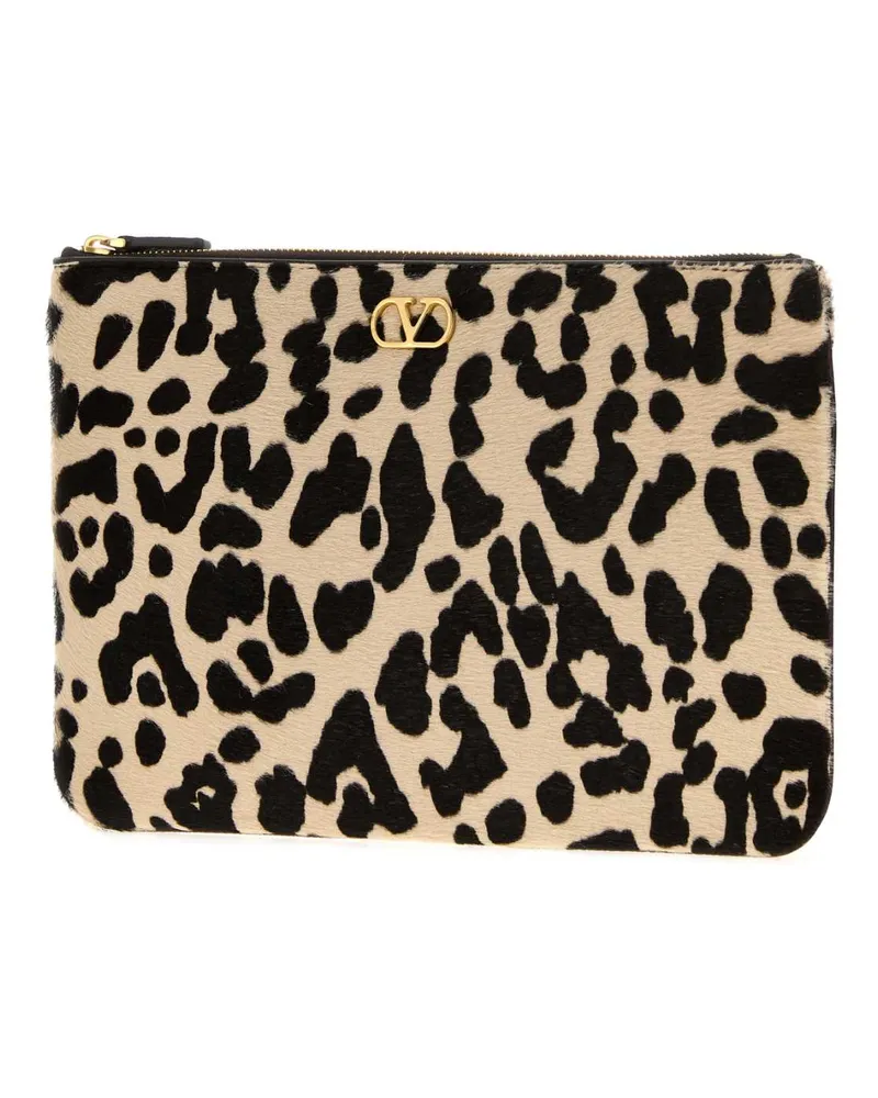 Valentino Garavani Women's Printed Calf Hair Vlogo Signature Pouch Naturaletestadimorooakbrown Leather - Bos Taurus Beauty Case Beige