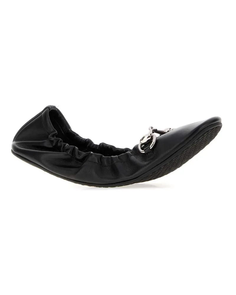 Gucci Women's Black Leather Prima Ballerinas Calf Skin Ballerine Flat Shoes Black