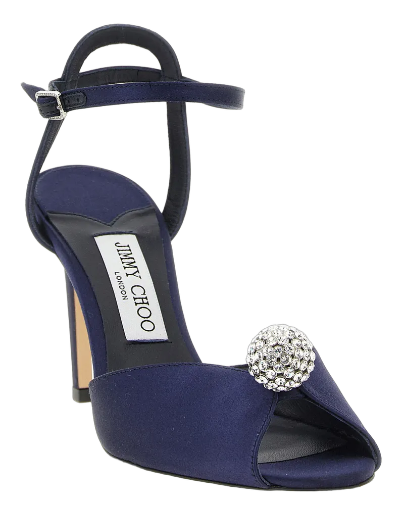 Jimmy Choo Women's Blue Tencel Stiletto Heel Sandals Navy