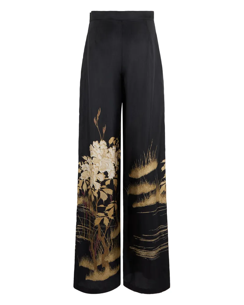 Max Mara Women's Wide-Leg Silk Trousers Black Black