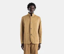 Men's Jouere Camel Cotton Linen Mao Collar Shirt Jacket