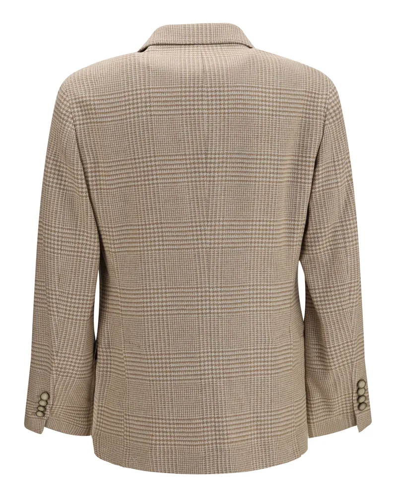 Brunello Cucinelli Men's Single Breasted Checked Blazer Camel Cotton Jacket Camel