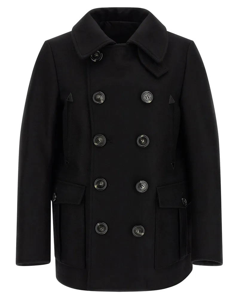 Dsquared2 Wool Double-Breasted Coat — Black Black