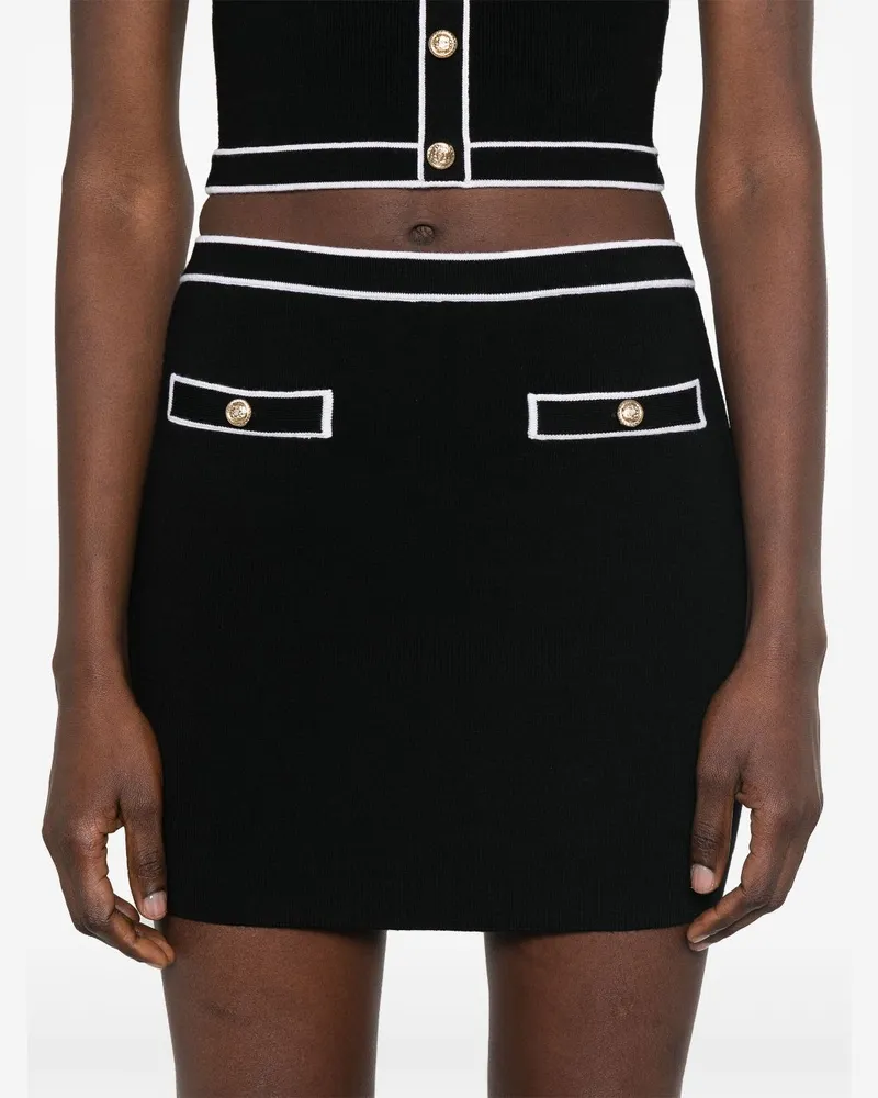 Alice + Olivia Contrast-Trimmed Cotton Mini Skirt — Black Black