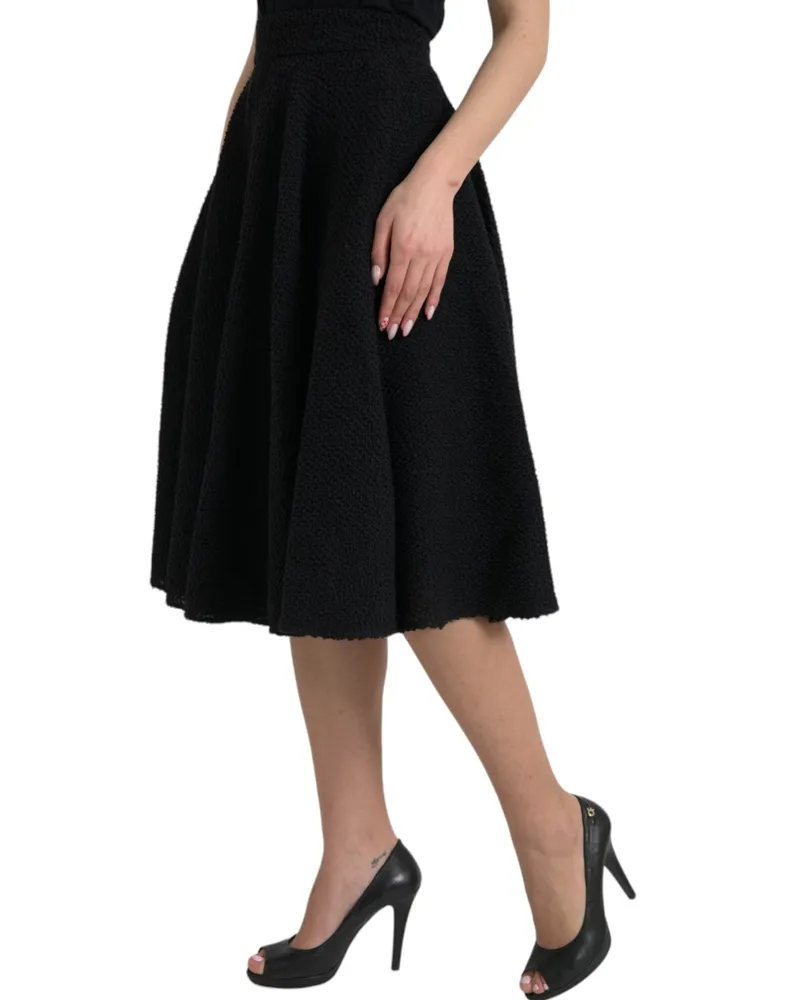 Dolce & Gabbana Women's Black High Waist A-Line Knee Length Skirt Virgin Wool Silk Nylon Black