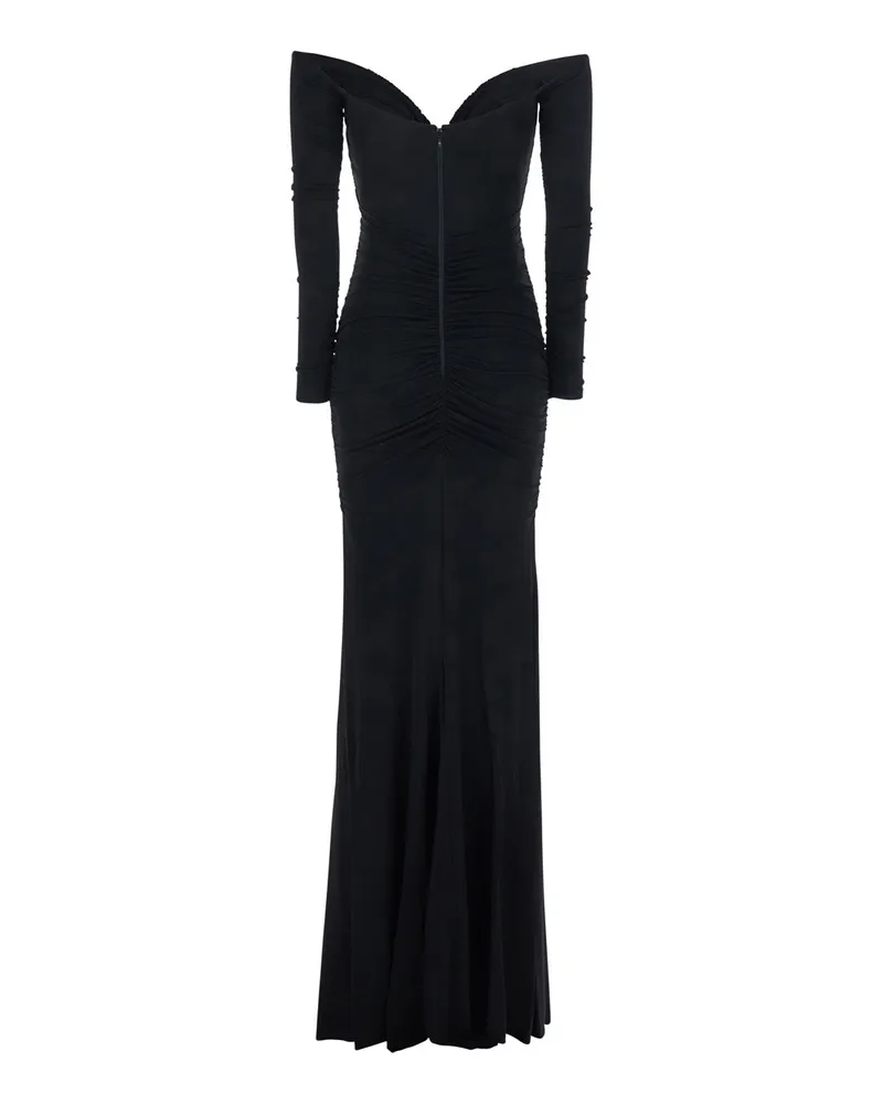 Elisabetta Franchi Women's Off-Shoulder Dress With Ruffles — Black Viscose Black