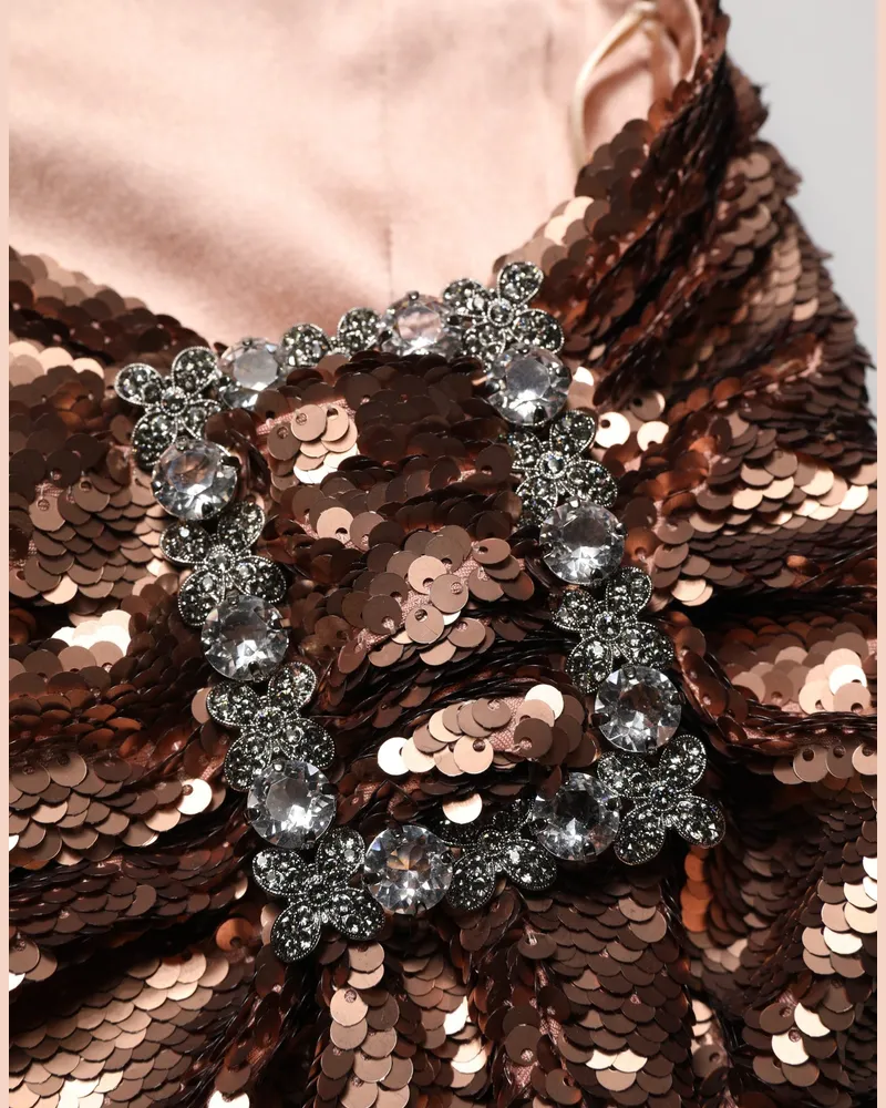 Dolce & Gabbana Women Rose Gold Embellished Sequinned Maxi Skirt Polyester Elastodiene Rose
