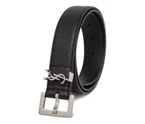 Logo Buckle Leather Belt — Black