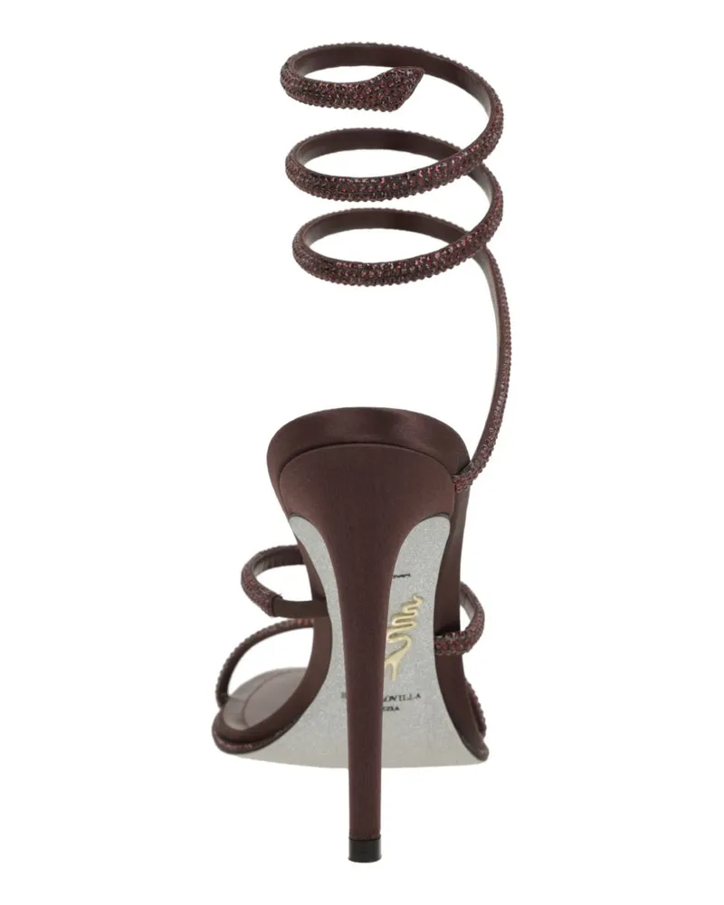 René Caovilla Crystal-Embellished Sandal — Burgundy Burgundy