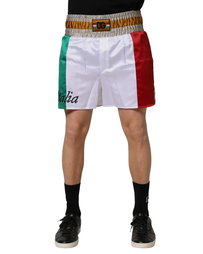 Dolce & Gabbana Men's Multicolor Italia Polyester Bermuda Shorts White