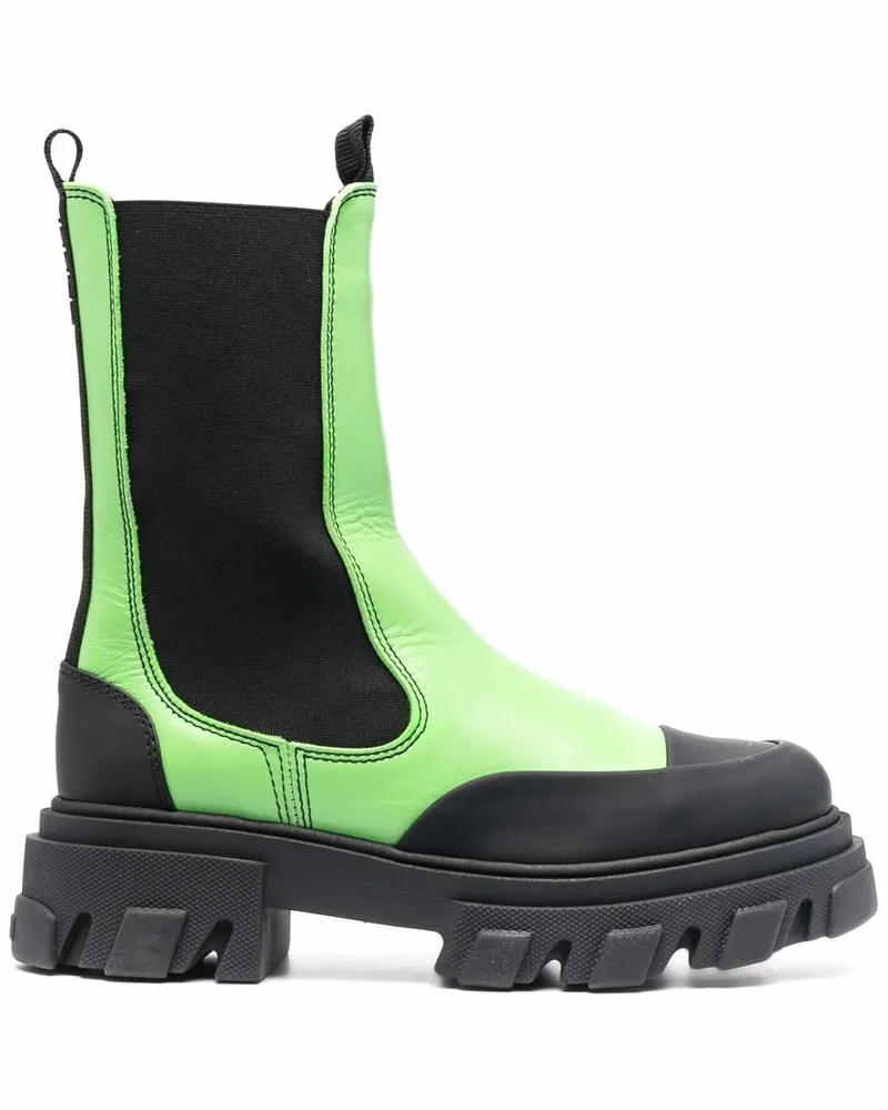 Ganni Color-Block Leather Chelsea Boot — Green Green
