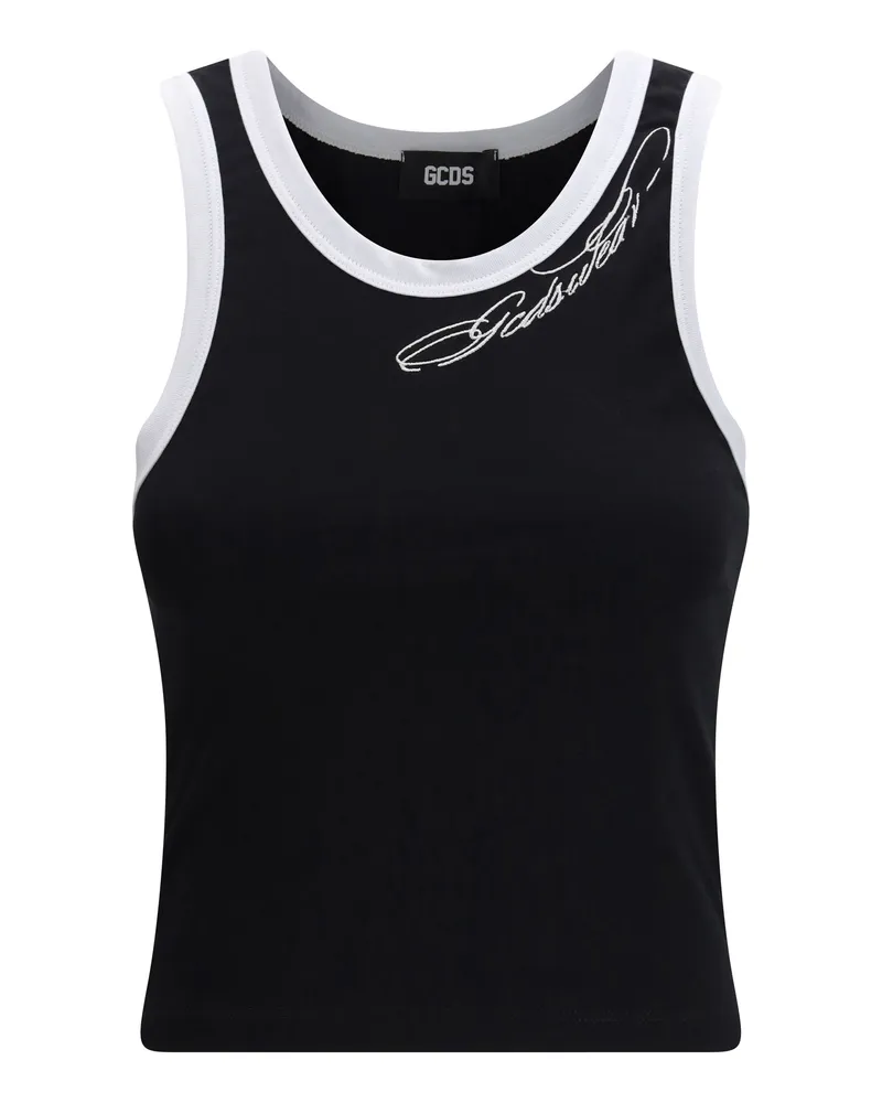 GCDS Women's Cropped Tank Top Black-White Cotton Black/white Black