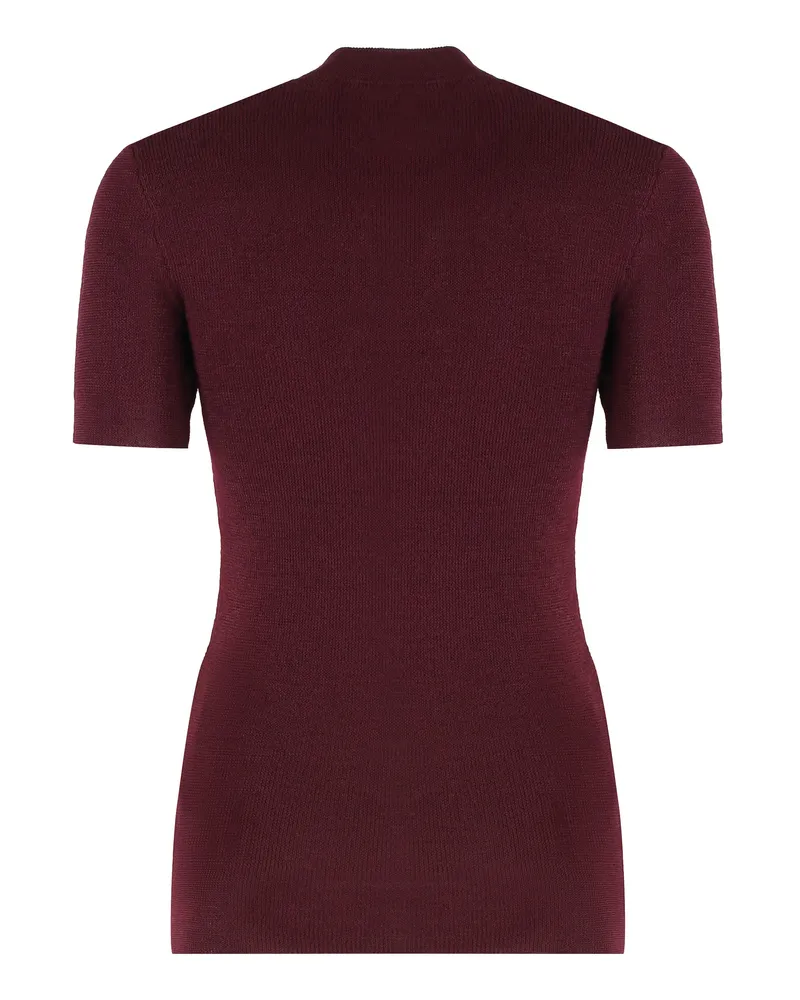 Prada Women's Short-Sleeve Wool Shirt Amaranth Virgin Knitwear Sweater Red
