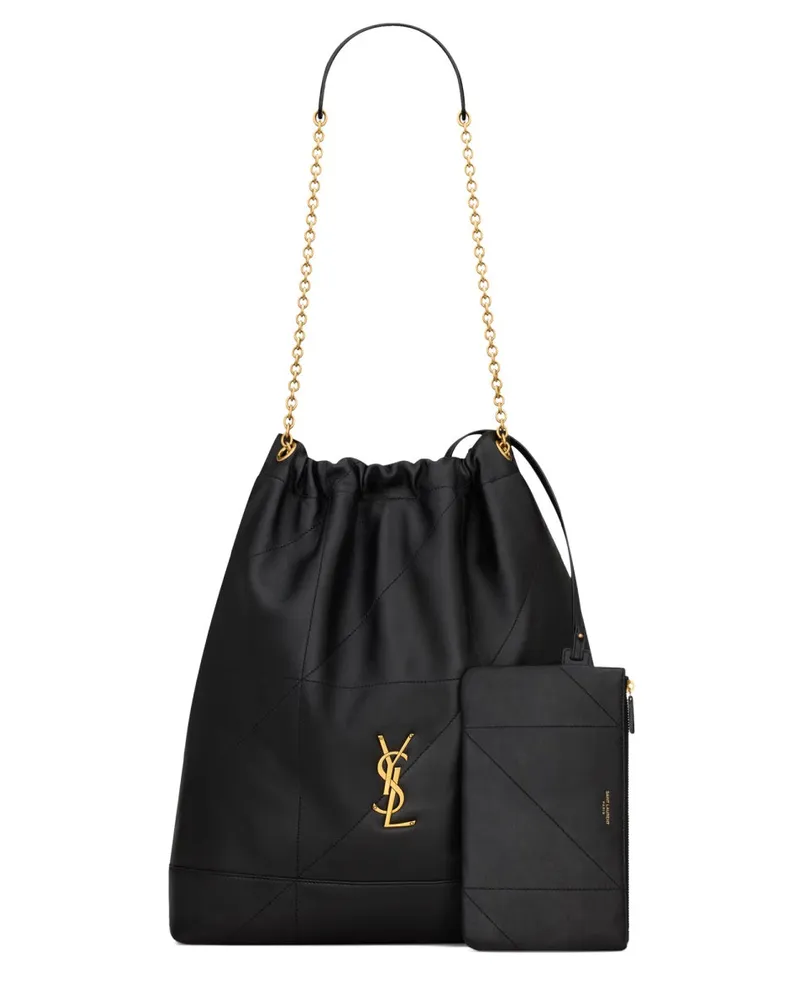 Saint Laurent Women's Pochon Jamie Large Black Lambskin Shoulder Bags Black