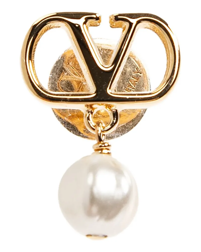 Valentino Garavani Pearl-Drop VLogo Earrings — Gold Gold