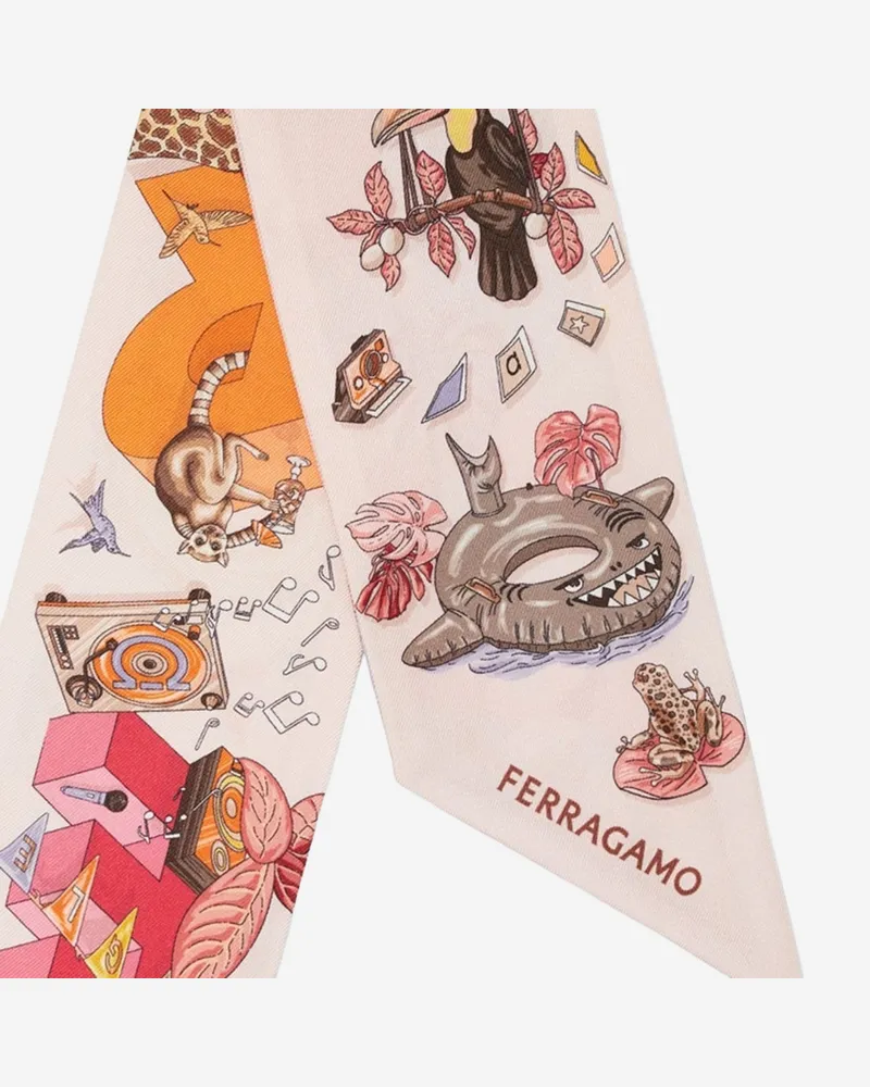 Ferragamo Women's Mini Silk Bandeau Jungle Party Print Multicolour Scarf Scarfs Multicolor